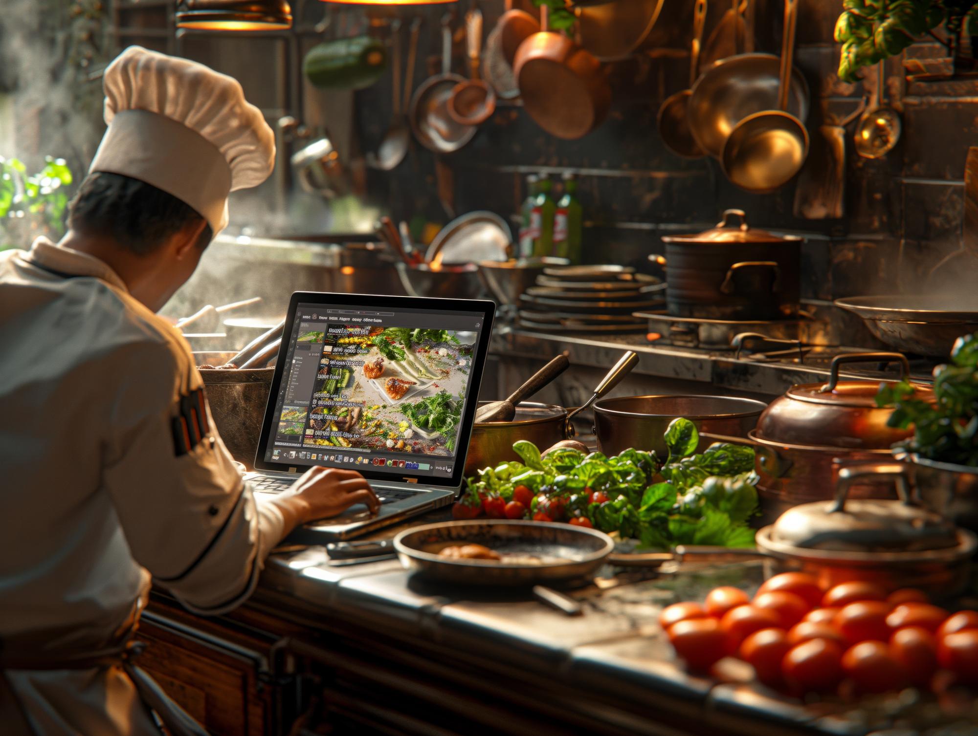 Studio didattico di cucina con strumenti digitali