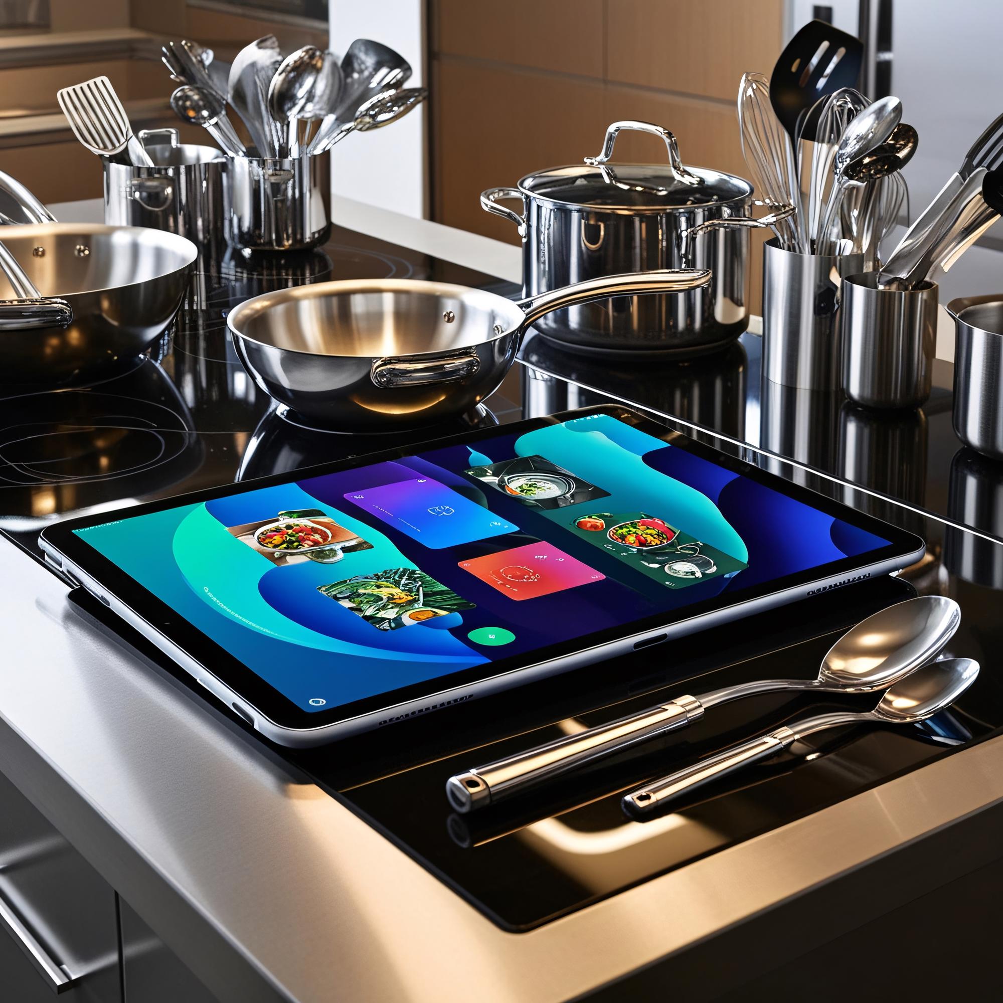 Dettaglio utensili e strumenti digitali in cucina